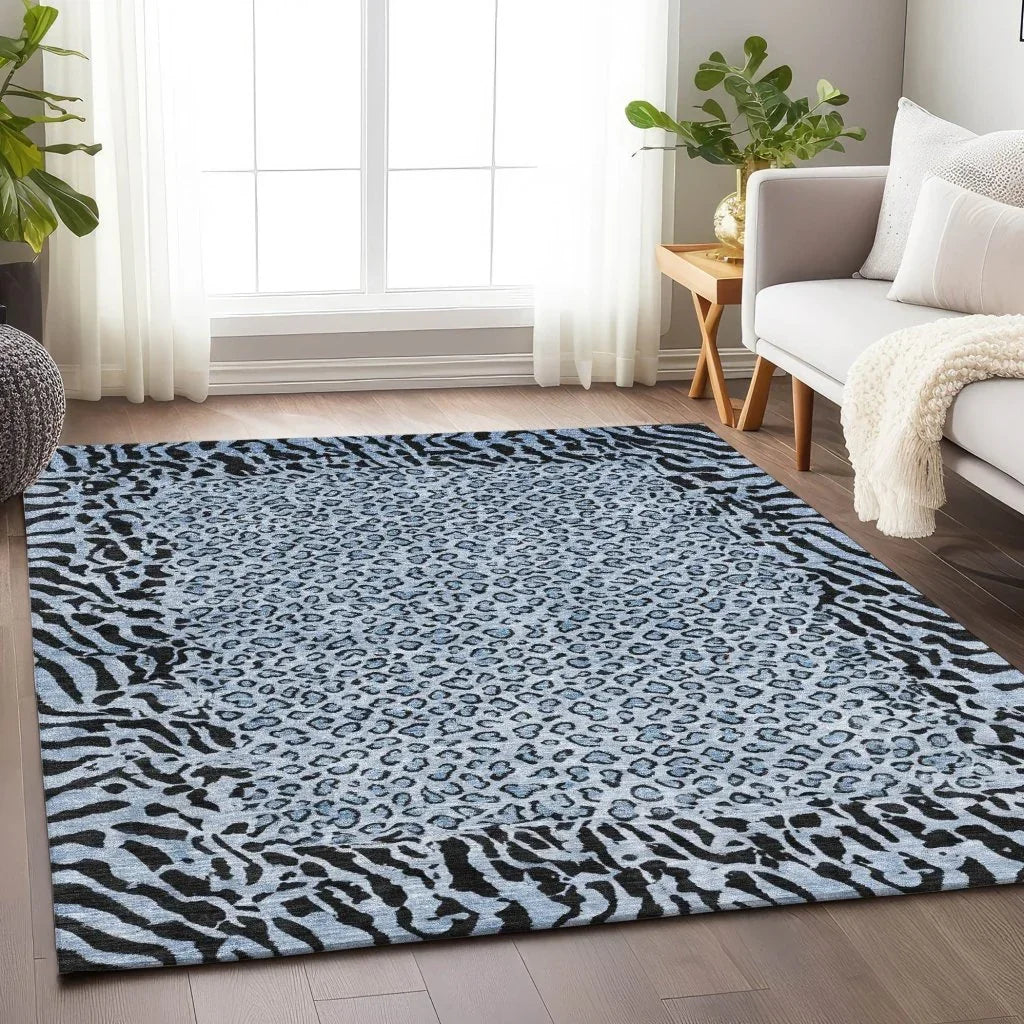 LOOMLAN Rugs Elyvia Blue Washable Indoor-Outdoor Rug