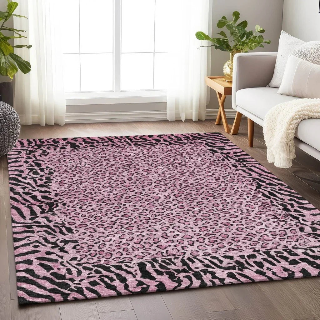 LOOMLAN Rugs Elyvia Pink Washable Indoor-Outdoor Rug