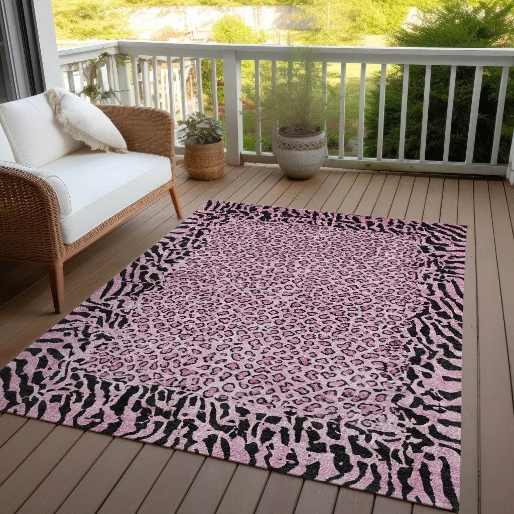 LOOMLAN Rugs Elyvia Pink Washable Indoor-Outdoor Rug
