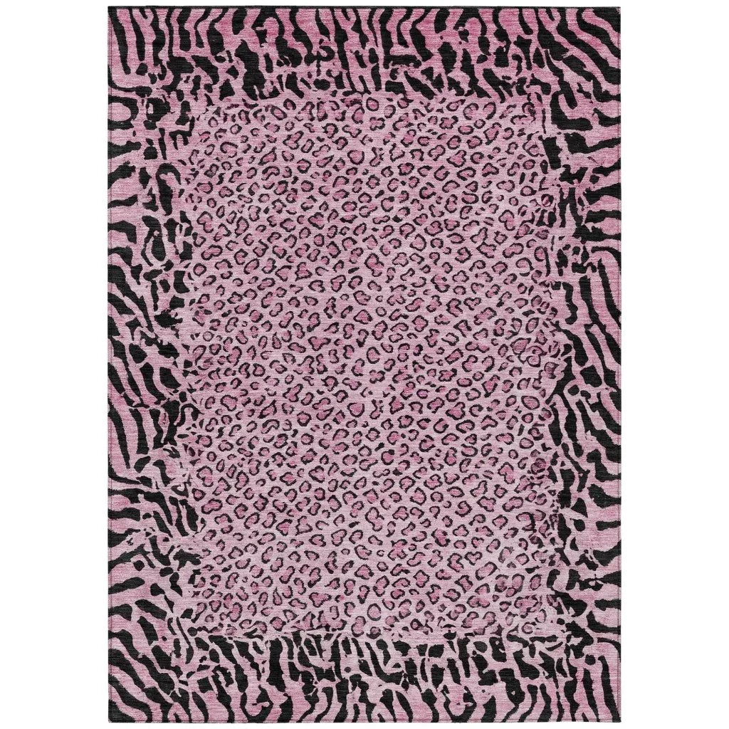 LOOMLAN Rugs Elyvia Pink Washable Indoor-Outdoor Rug