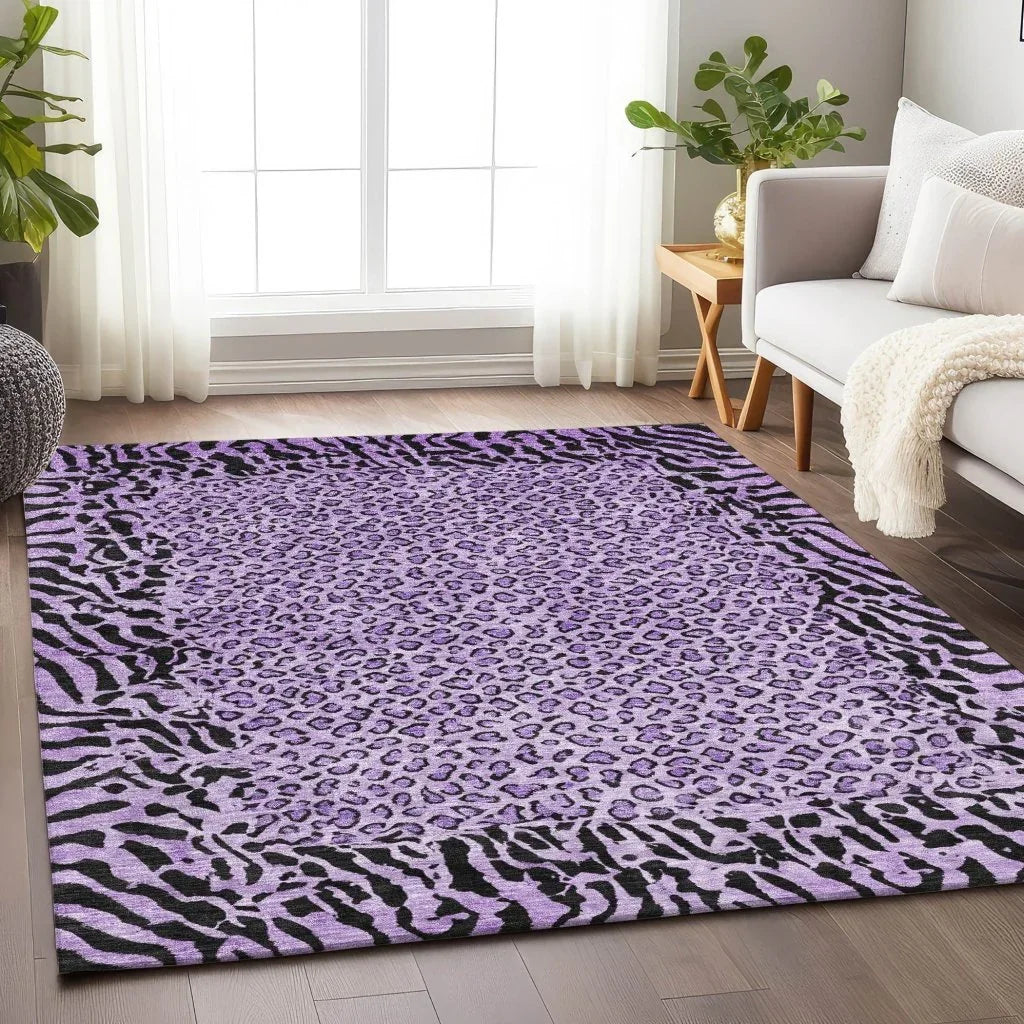 LOOMLAN Rugs Elyvia Purple Washable Indoor-Outdoor Rug