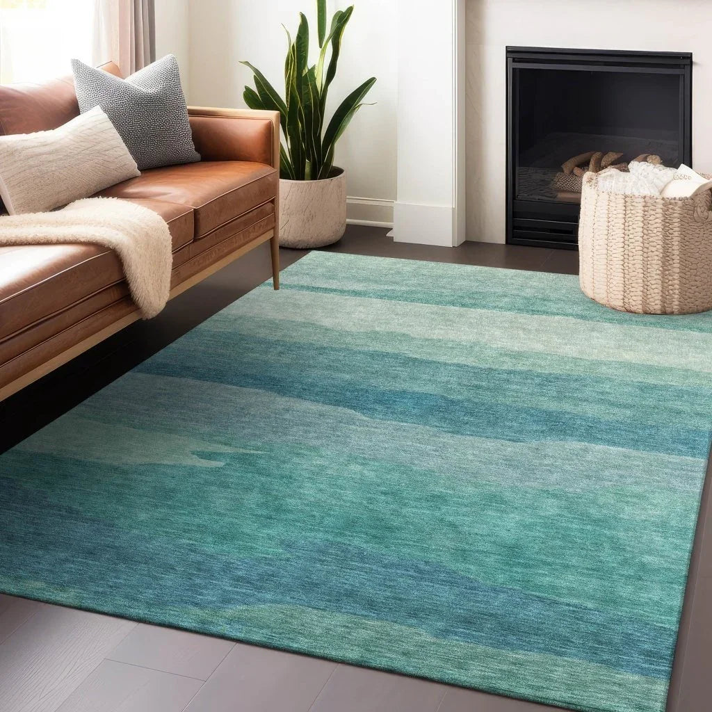 LOOMLAN Rugs Embre Teal Washable Indoor-Outdoor Rug