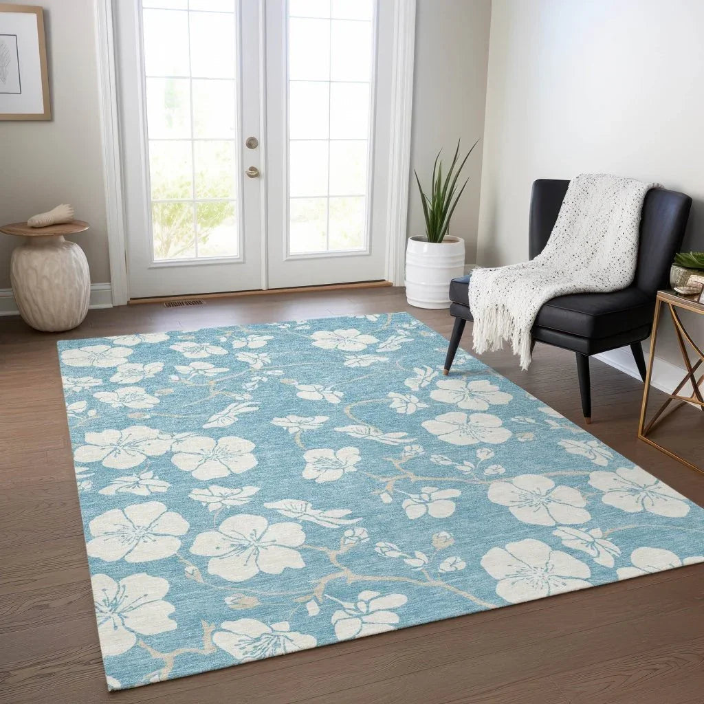 LOOMLAN Rugs Ensa Blue Washable Indoor-Outdoor Rug