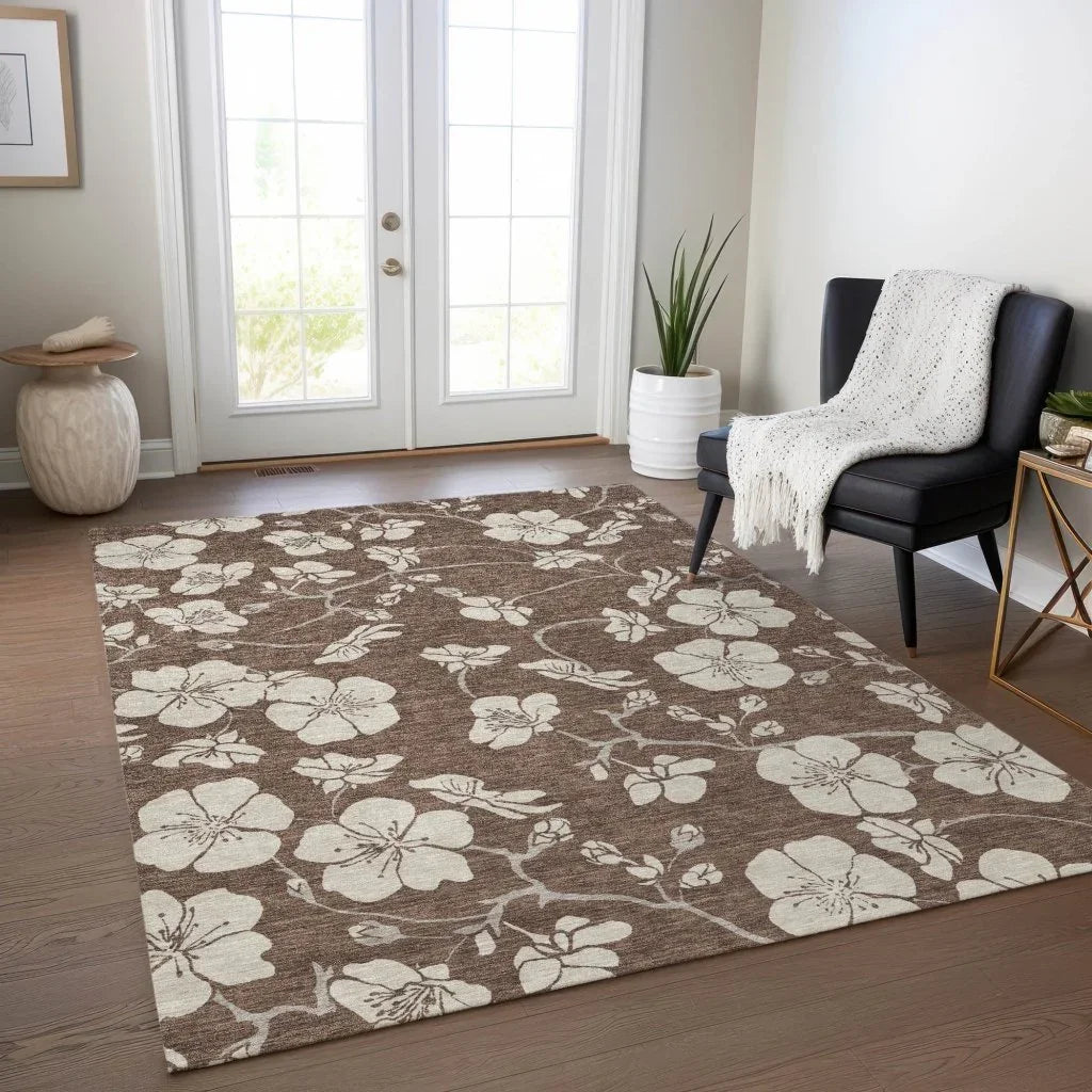 LOOMLAN Rugs Ensa Brown Washable Indoor-Outdoor Rug