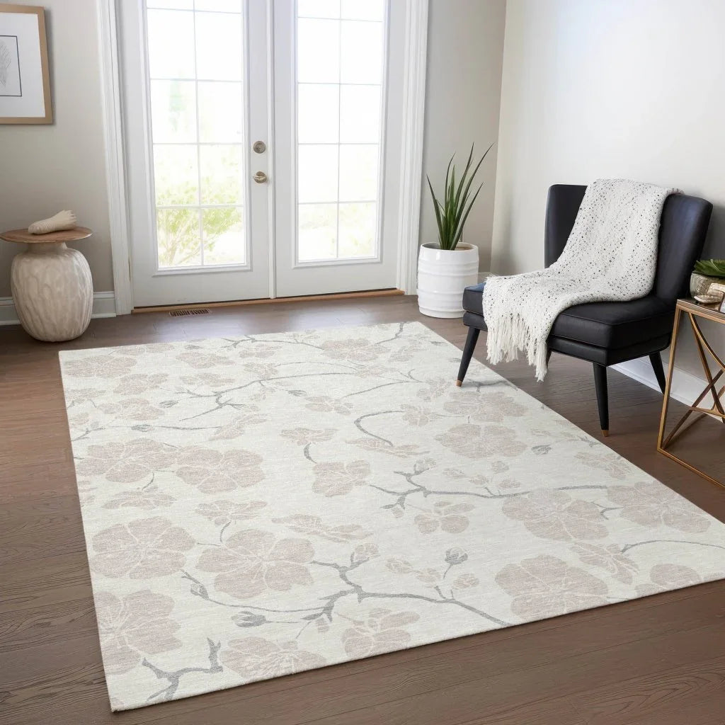 LOOMLAN Rugs Ensa Ivory Washable Indoor-Outdoor Rug