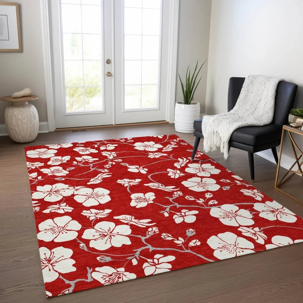 LOOMLAN Rugs Ensa Red Washable Indoor-Outdoor Rug