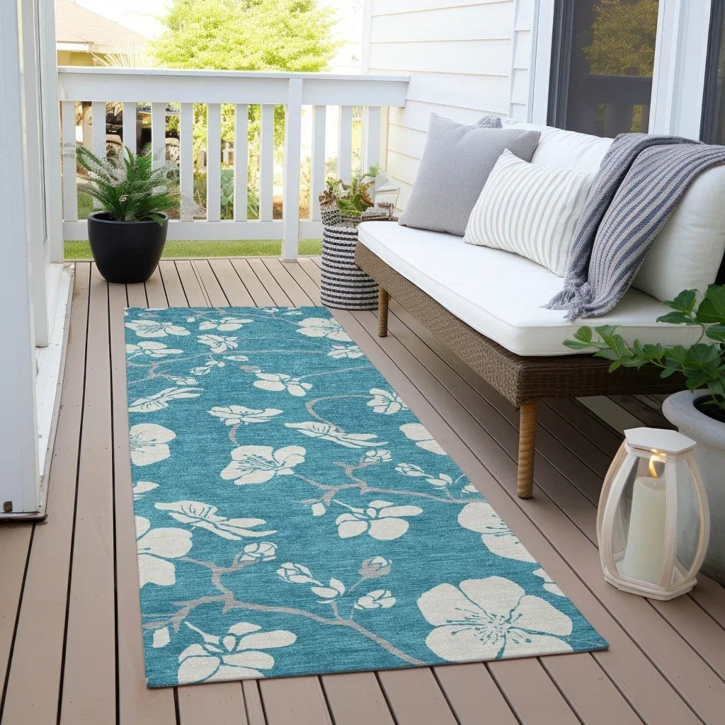 LOOMLAN Rugs Ensa Teal Washable Indoor-Outdoor Rug