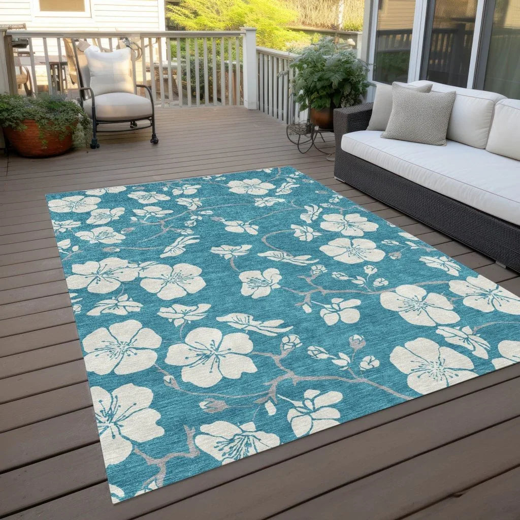 LOOMLAN Rugs Ensa Teal Washable Indoor-Outdoor Rug