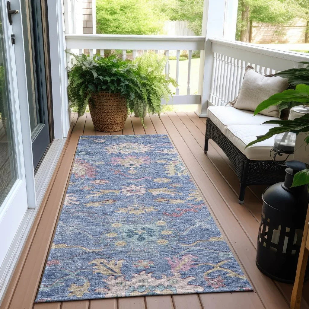 LOOMLAN Rugs Eugene Blue Washable Indoor-Outdoor Rug