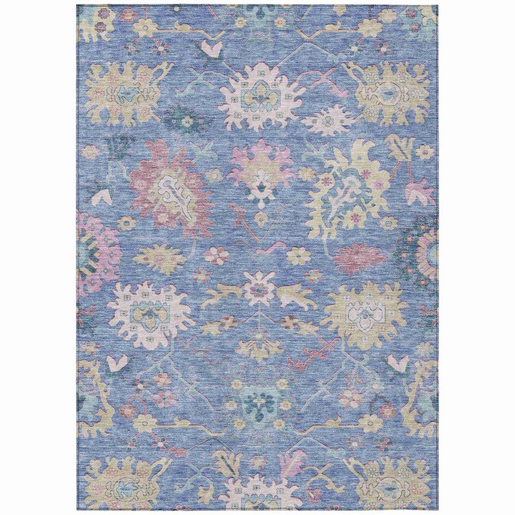 LOOMLAN Rugs Eugene Blue Washable Indoor-Outdoor Rug
