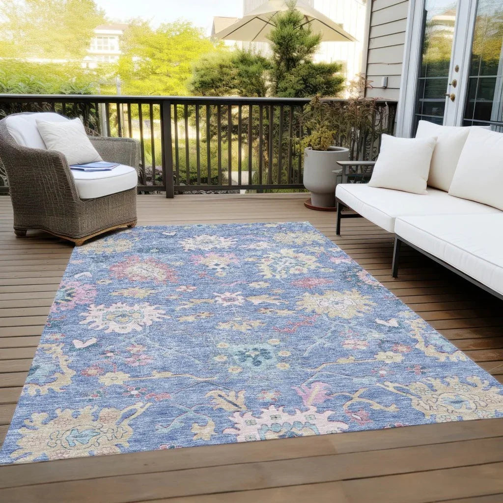 LOOMLAN Rugs Eugene Blue Washable Indoor-Outdoor Rug
