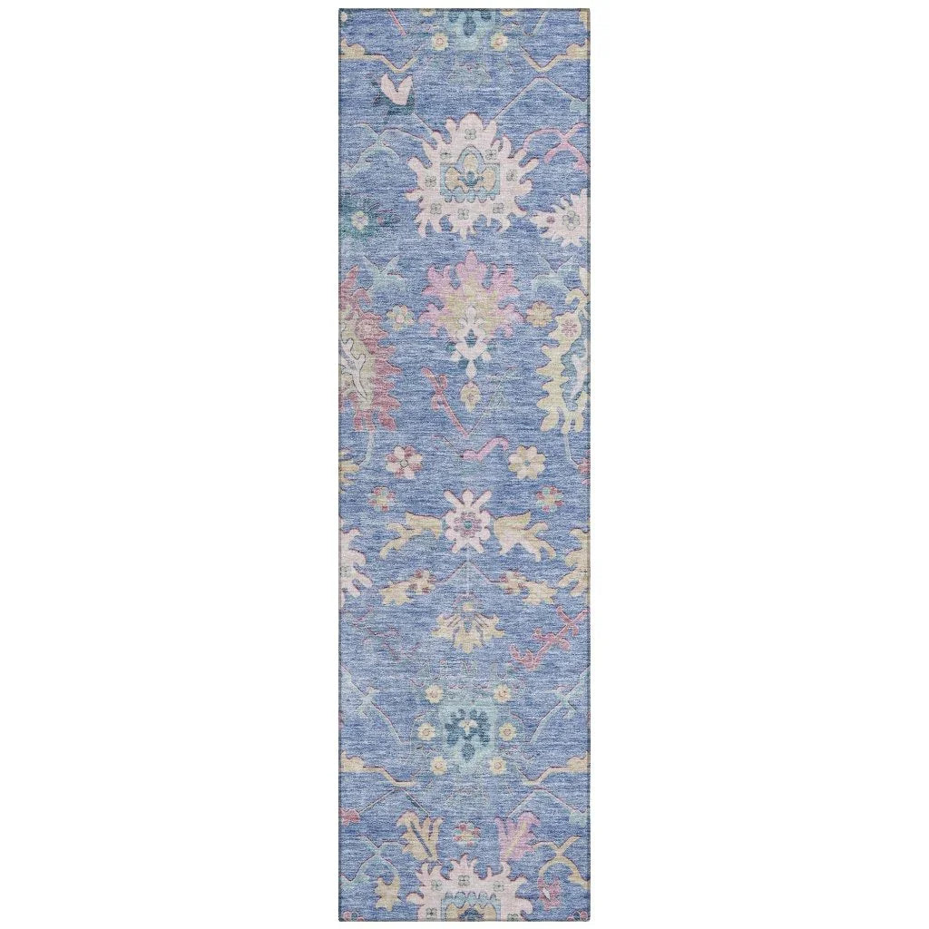 LOOMLAN Rugs Eugene Blue Washable Indoor-Outdoor Rug