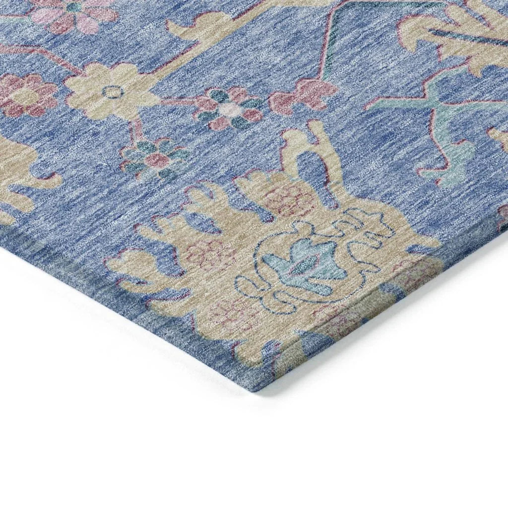 LOOMLAN Rugs Eugene Blue Washable Indoor-Outdoor Rug