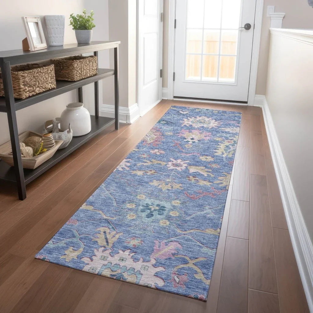 LOOMLAN Rugs Eugene Blue Washable Indoor-Outdoor Rug