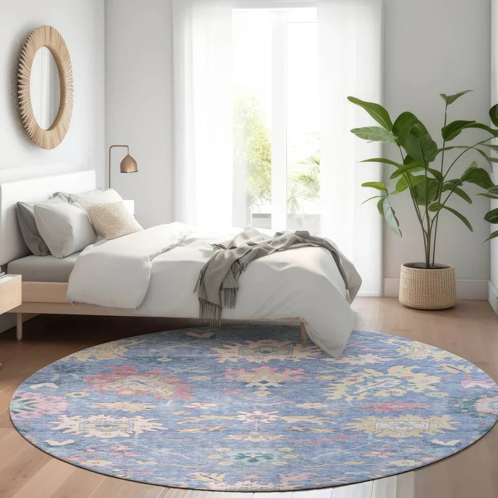 LOOMLAN Rugs Eugene Blue Washable Indoor-Outdoor Rug