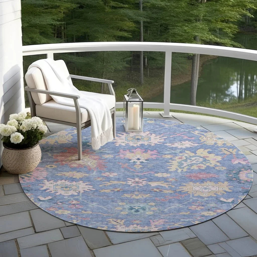 LOOMLAN Rugs Eugene Blue Washable Indoor-Outdoor Rug