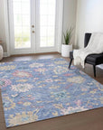 LOOMLAN Rugs Eugene Blue Washable Indoor-Outdoor Rug