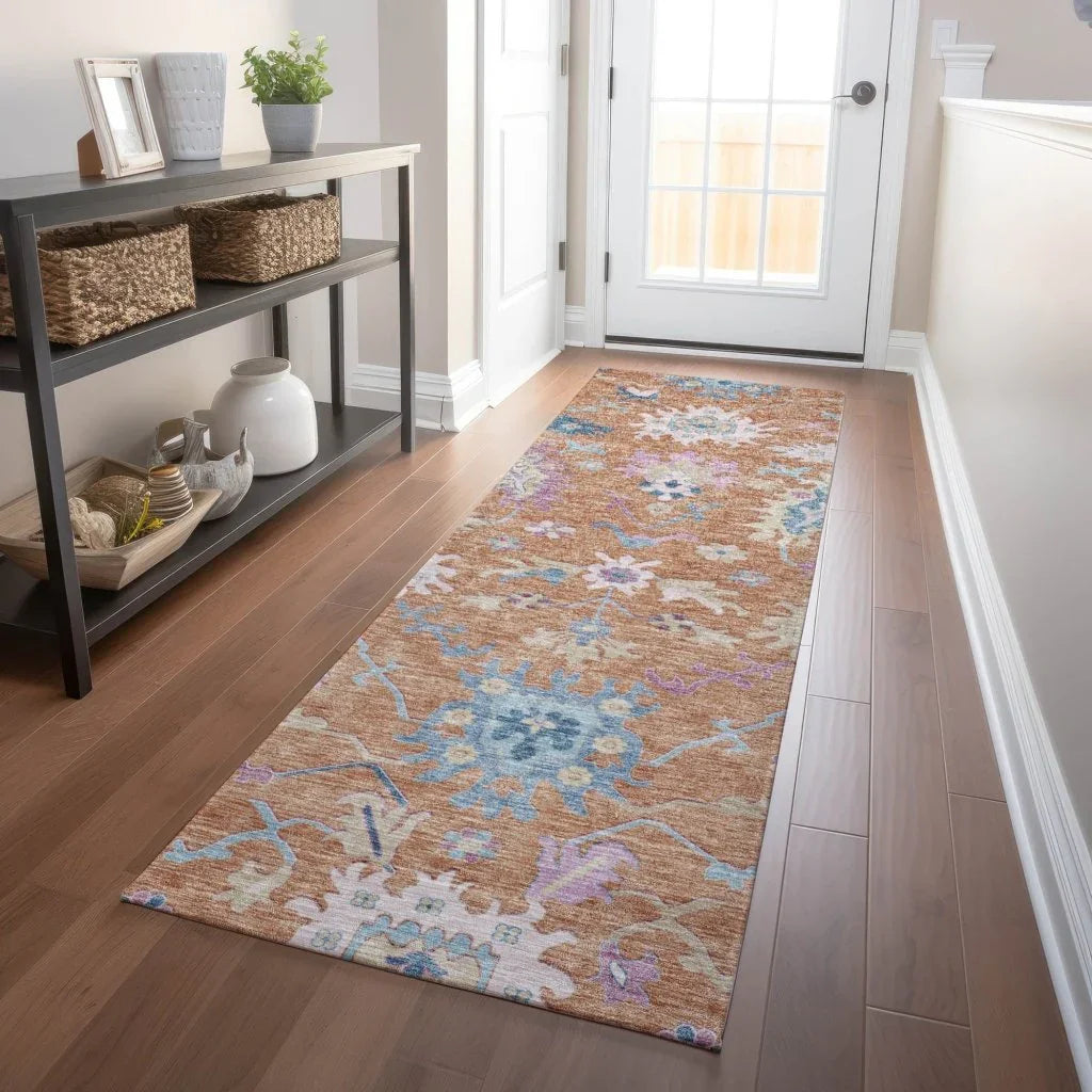 LOOMLAN Rugs Eugene Orange Washable Indoor-Outdoor Rug