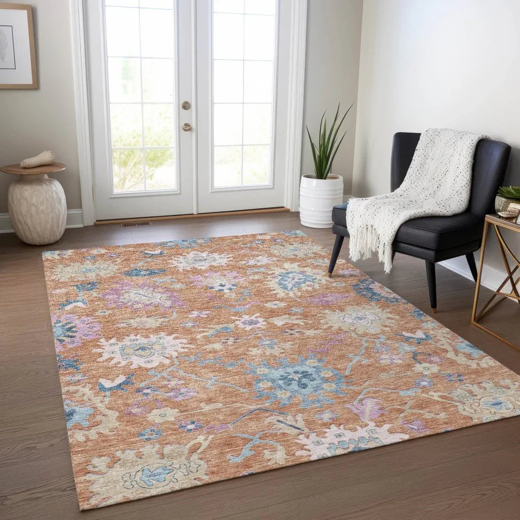 LOOMLAN Rugs Eugene Orange Washable Indoor-Outdoor Rug