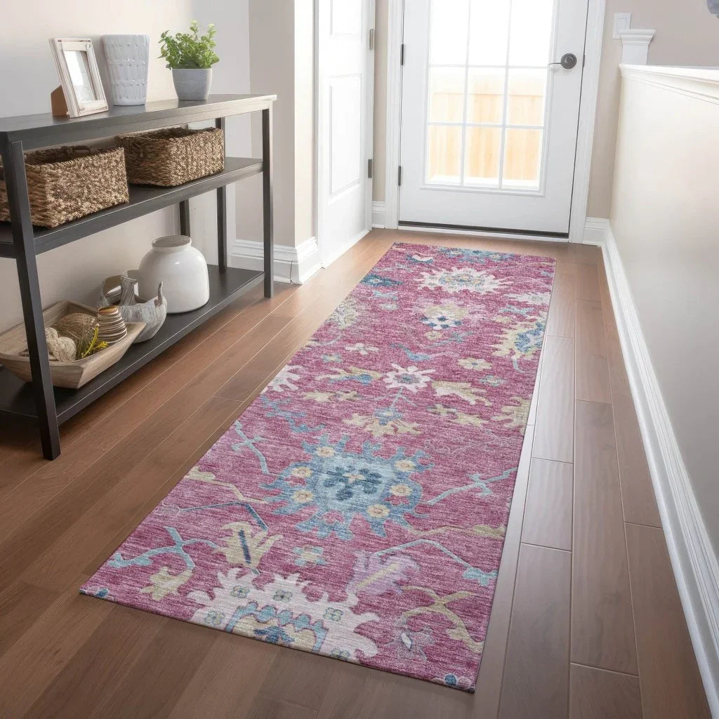 LOOMLAN Rugs Eugene Pink Washable Indoor-Outdoor Rug