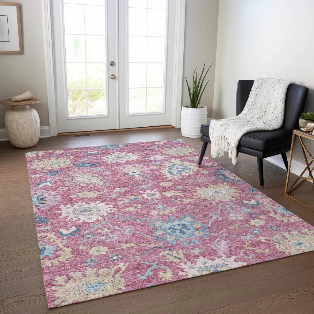 LOOMLAN Rugs Eugene Pink Washable Indoor-Outdoor Rug