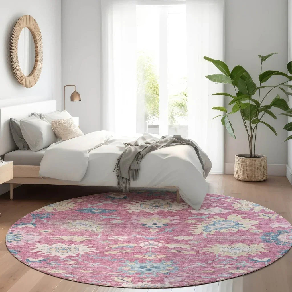 LOOMLAN Rugs Eugene Pink Washable Indoor-Outdoor Rug