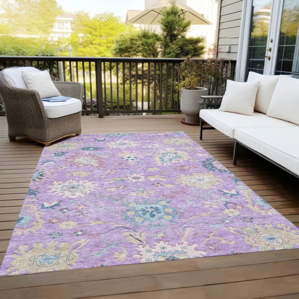LOOMLAN Rugs Eugene Purple Washable Indoor-Outdoor Rug