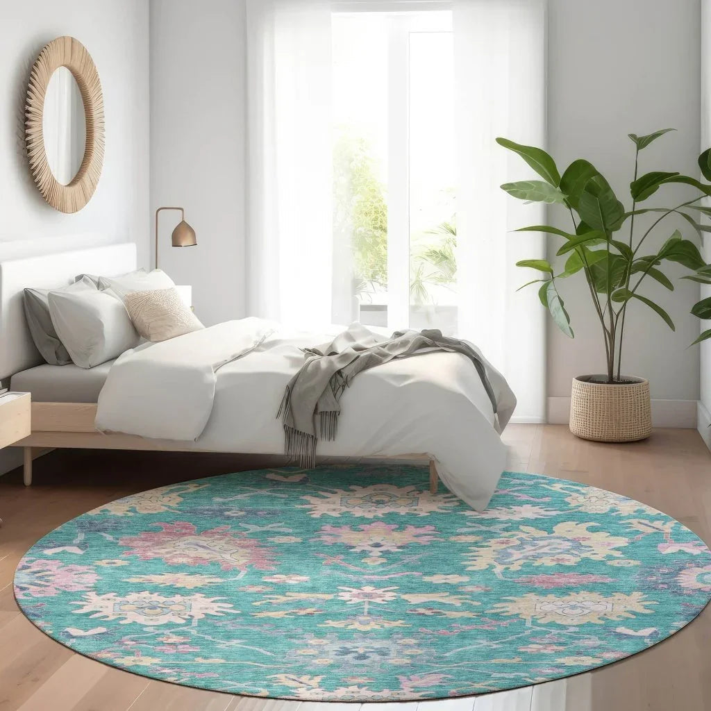 LOOMLAN Rugs Eugene Teal Washable Indoor-Outdoor Rug