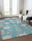 LOOMLAN Rugs Eugene Teal Washable Indoor-Outdoor Rug