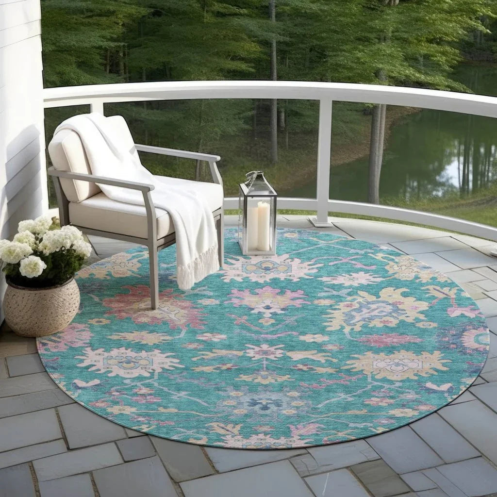 LOOMLAN Rugs Eugene Teal Washable Indoor-Outdoor Rug