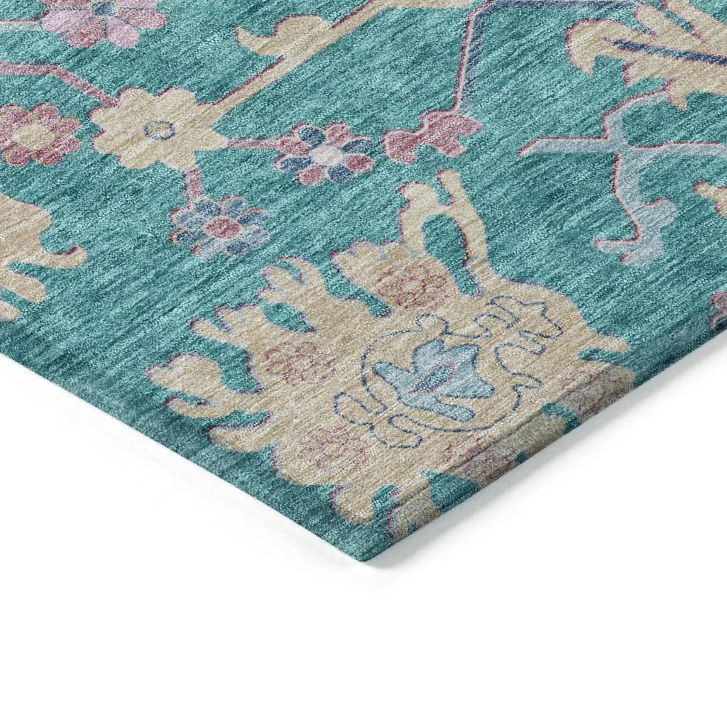LOOMLAN Rugs Eugene Teal Washable Indoor-Outdoor Rug