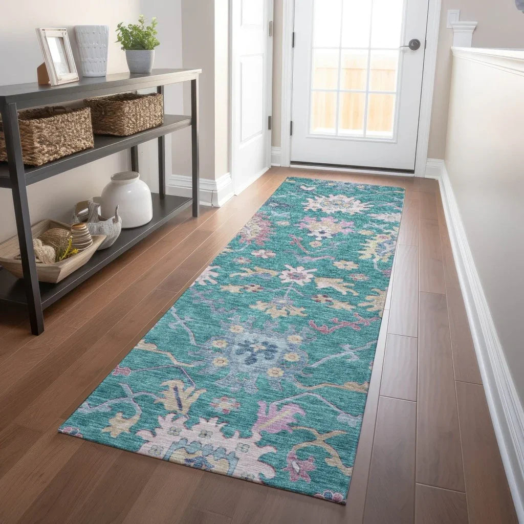 LOOMLAN Rugs Eugene Teal Washable Indoor-Outdoor Rug