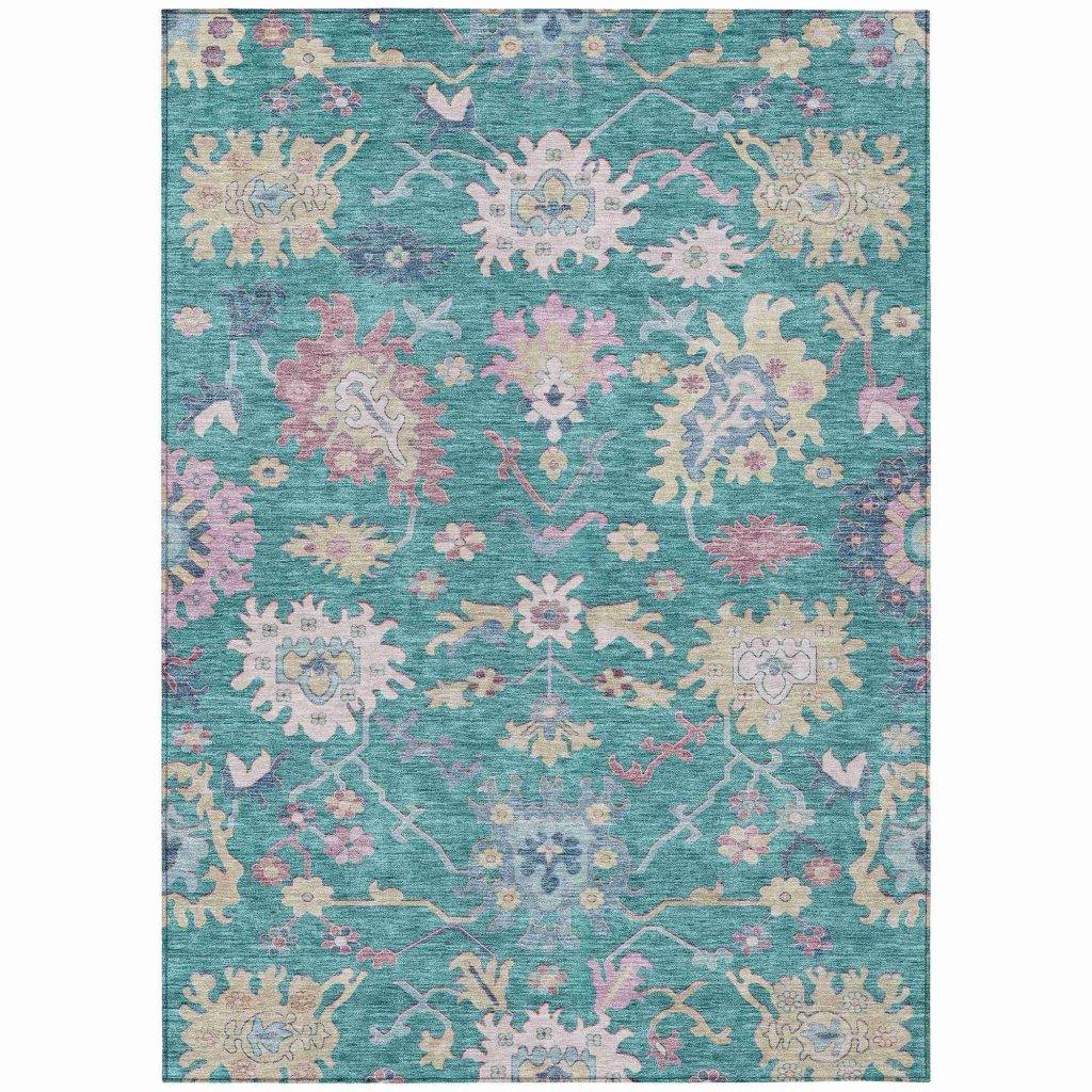 LOOMLAN Rugs Eugene Teal Washable Indoor-Outdoor Rug