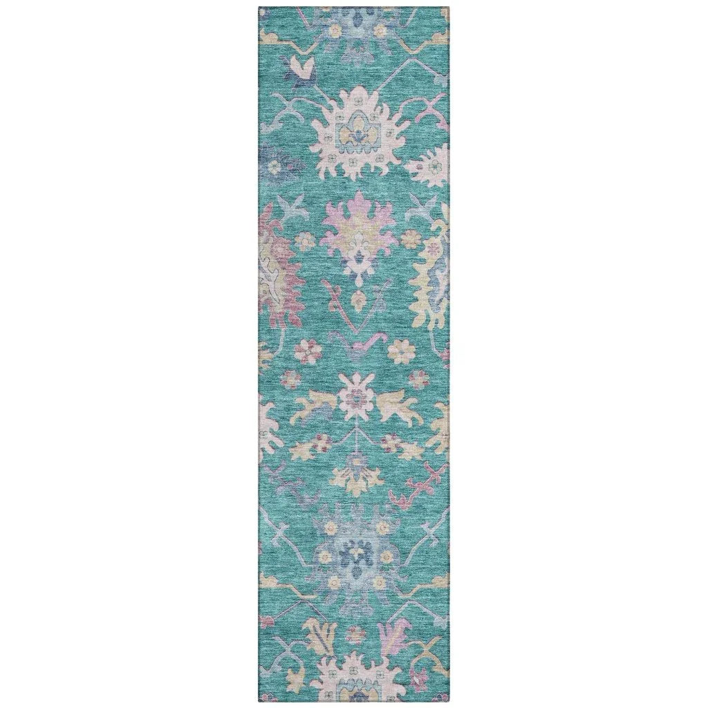 LOOMLAN Rugs Eugene Teal Washable Indoor-Outdoor Rug