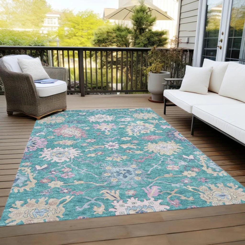 LOOMLAN Rugs Eugene Teal Washable Indoor-Outdoor Rug