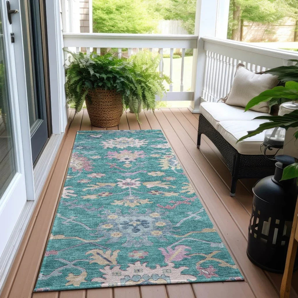 LOOMLAN Rugs Eugene Teal Washable Indoor-Outdoor Rug