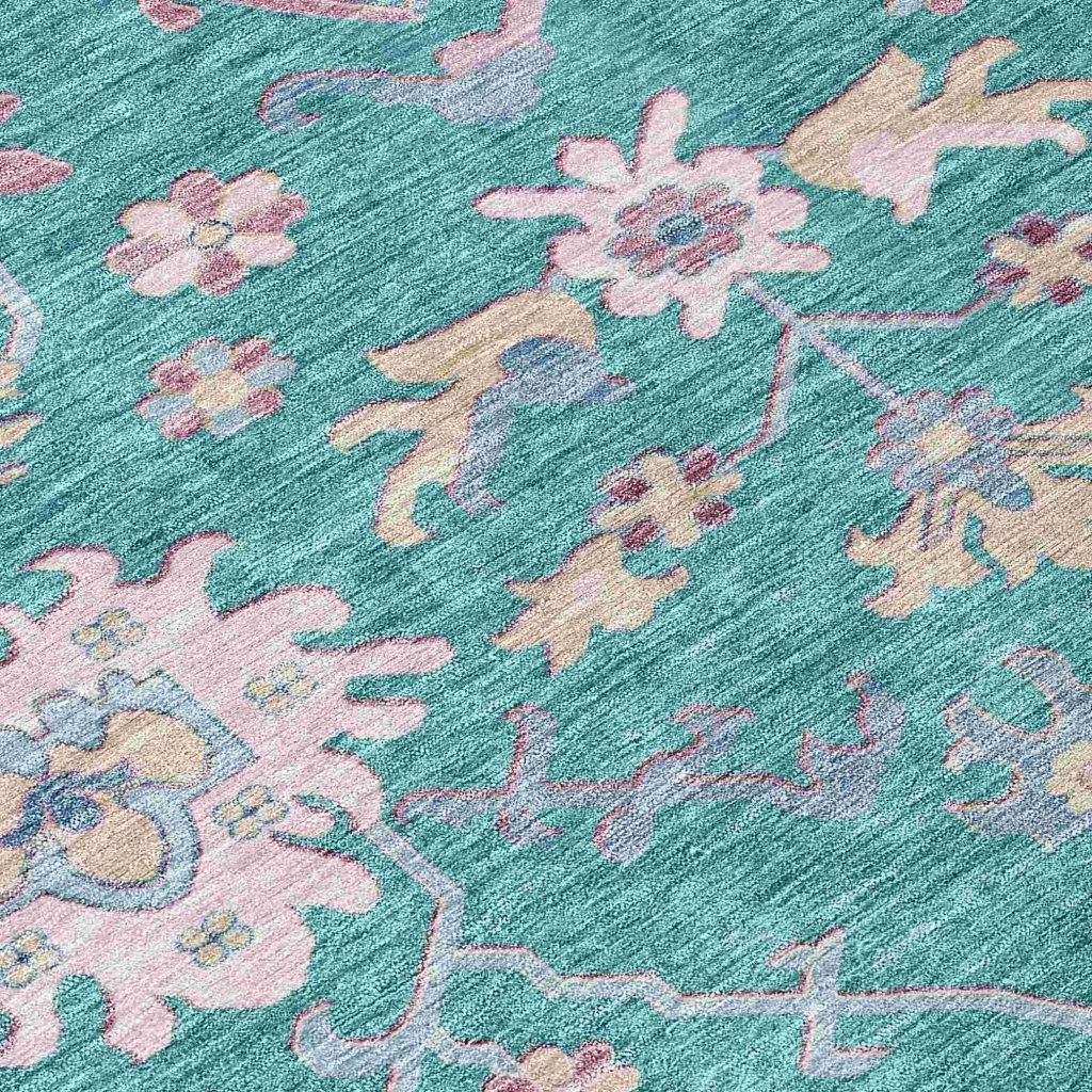 LOOMLAN Rugs Eugene Teal Washable Indoor-Outdoor Rug