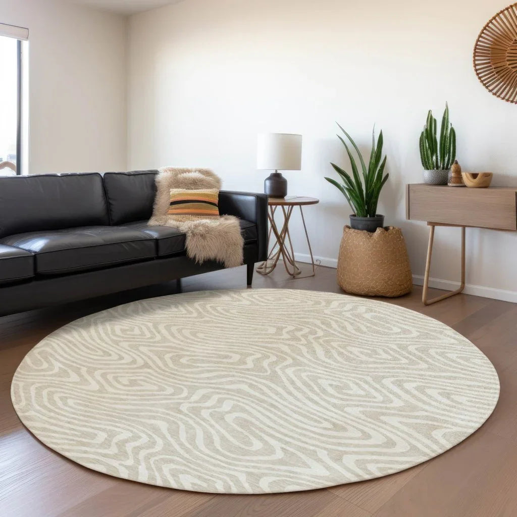 LOOMLAN Rugs Evalora Beige Washable Indoor-Outdoor Rug