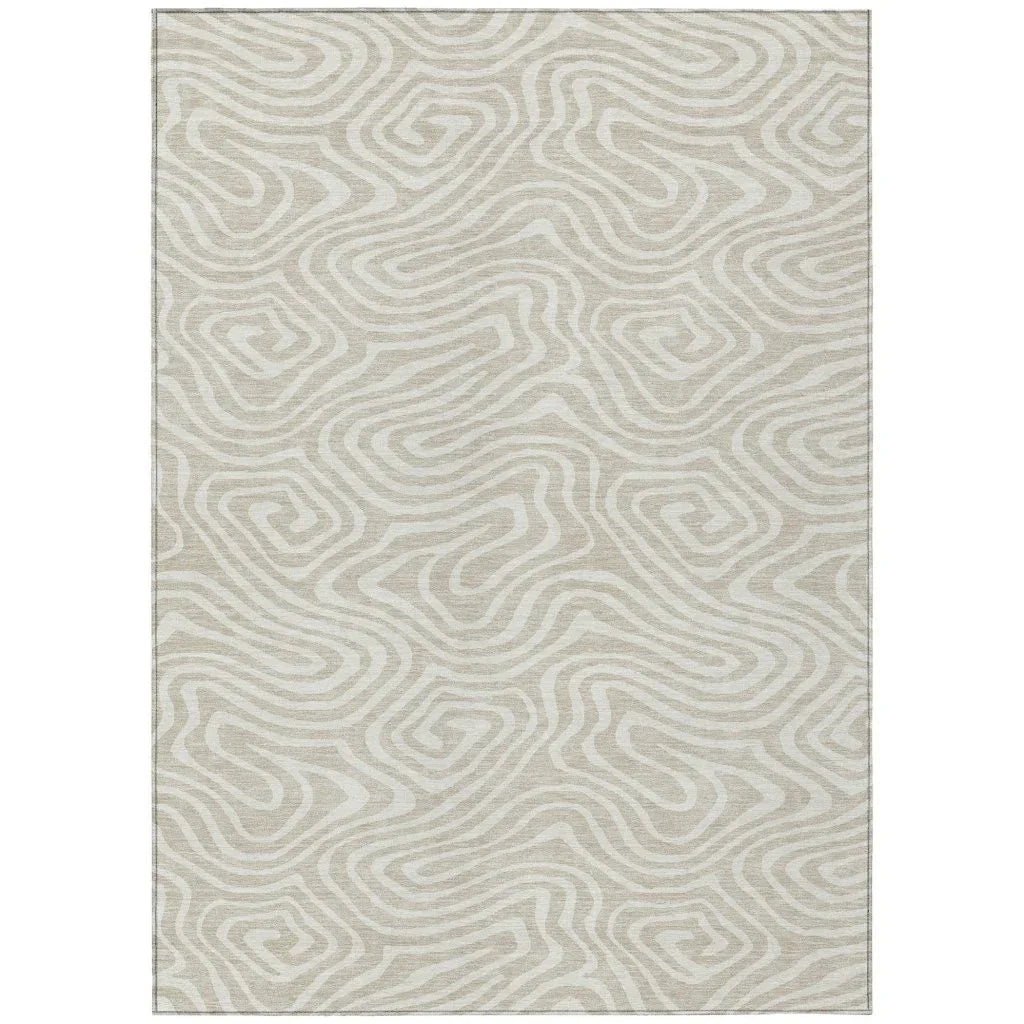 LOOMLAN Rugs Evalora Beige Washable Indoor-Outdoor Rug