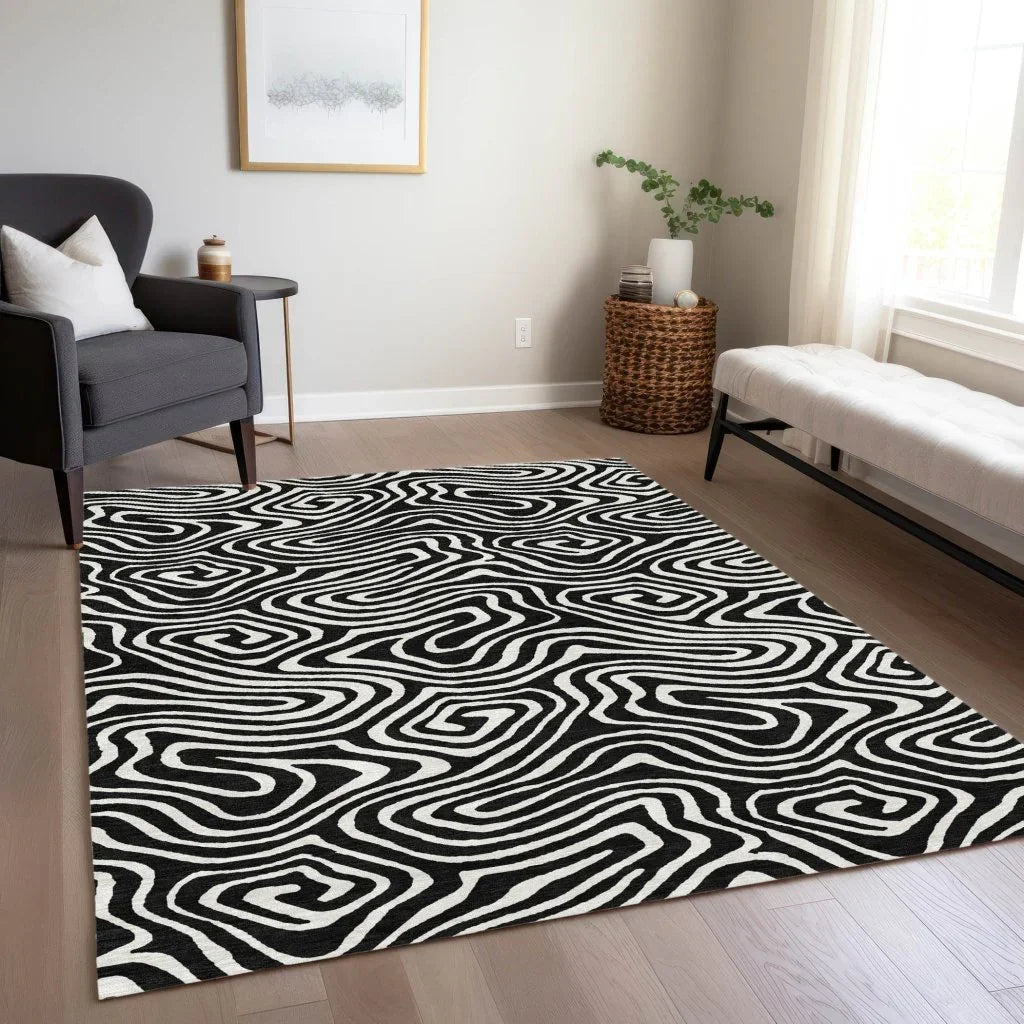 LOOMLAN Rugs Evalora Black Washable Indoor-Outdoor Rug