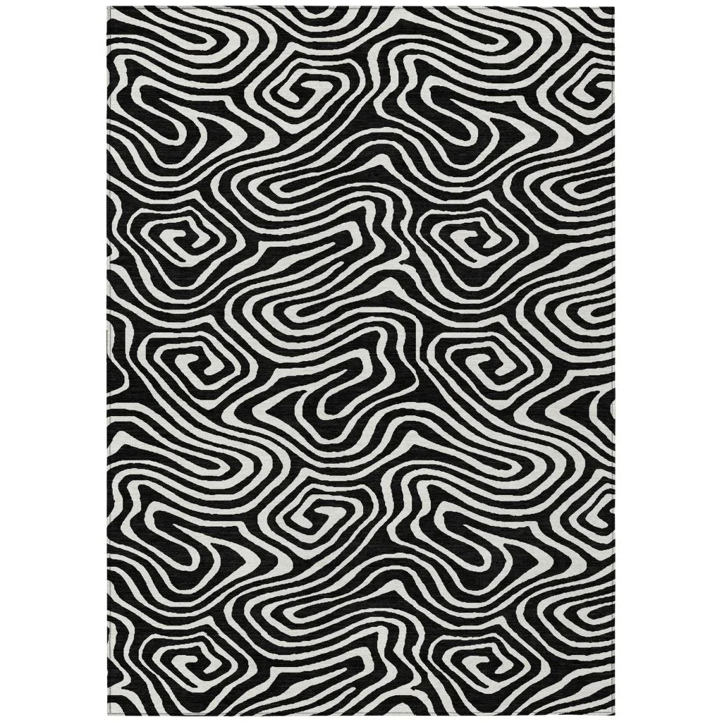 LOOMLAN Rugs Evalora Black Washable Indoor-Outdoor Rug