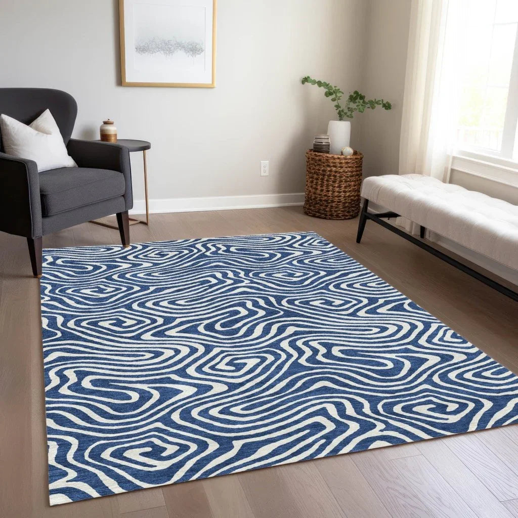 LOOMLAN Rugs Evalora Blue Washable Indoor-Outdoor Rug