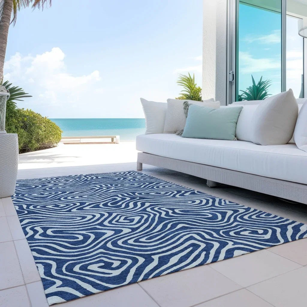 LOOMLAN Rugs Evalora Blue Washable Indoor-Outdoor Rug