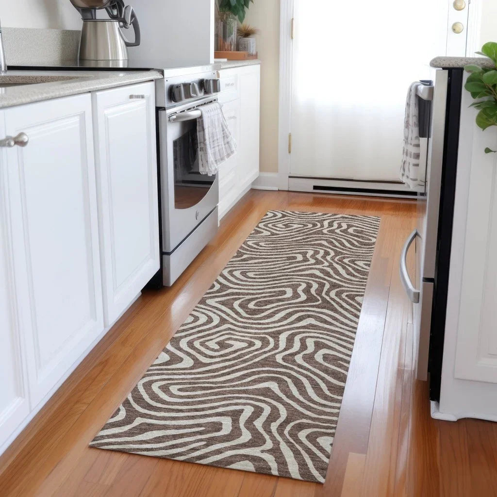 LOOMLAN Rugs Evalora Brown Washable Indoor-Outdoor Rug