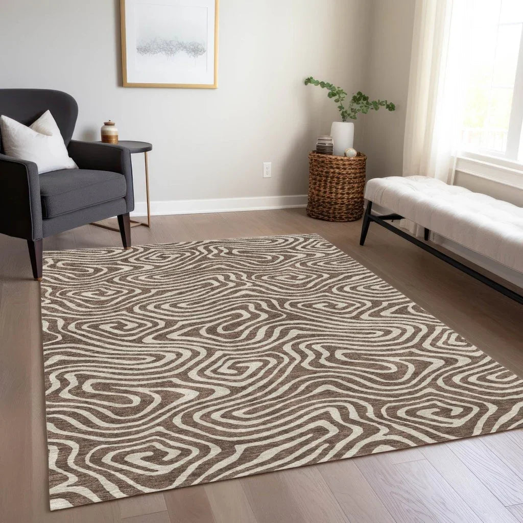 LOOMLAN Rugs Evalora Brown Washable Indoor-Outdoor Rug