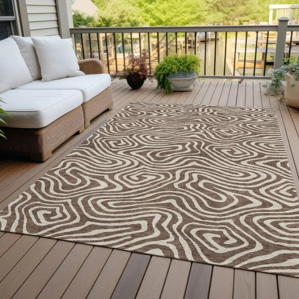 LOOMLAN Rugs Evalora Brown Washable Indoor-Outdoor Rug