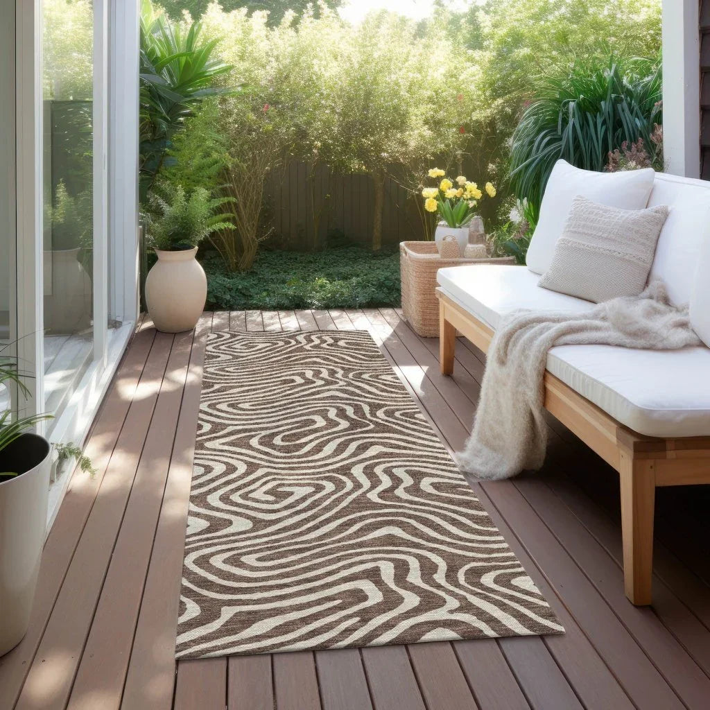 LOOMLAN Rugs Evalora Brown Washable Indoor-Outdoor Rug