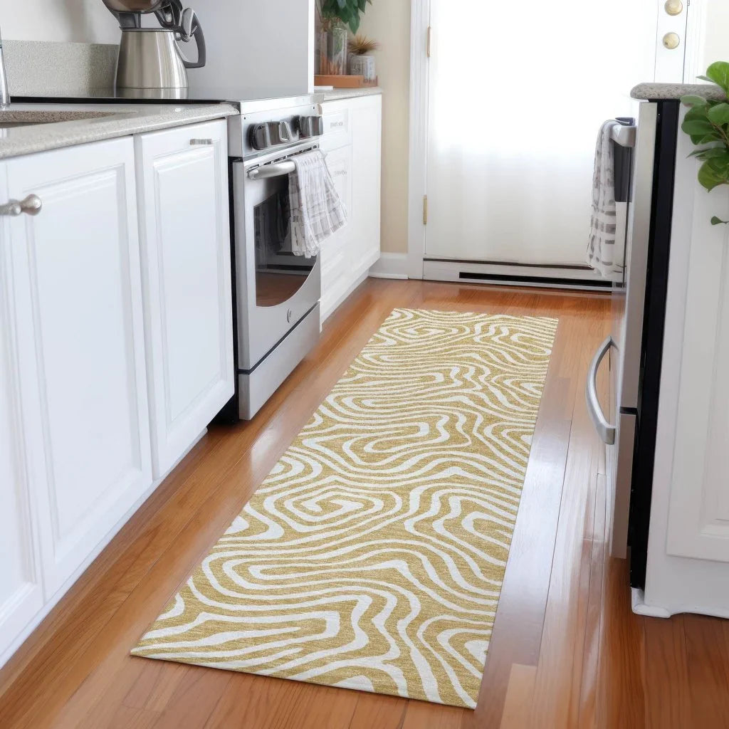 LOOMLAN Rugs Evalora Gold Washable Indoor-Outdoor Rug