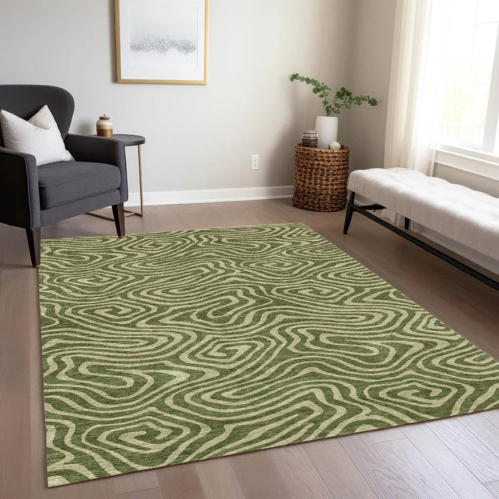 LOOMLAN Rugs Evalora Green Washable Indoor-Outdoor Rug