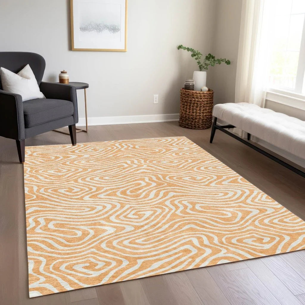 LOOMLAN Rugs Evalora Orange Washable Indoor-Outdoor Rug